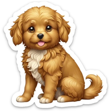 cinematic-[cavoodle dog]-realistic-full-body-sitting-emoji,-tail-resting-loosely-beside-its-paws,-head-tilted-dramatically,-curly-[solid golden]-fur,-simplified-yet-realistic-focused-features,-highly-detailed,-glowing-with-an-almost-sarcastic-glow sticker