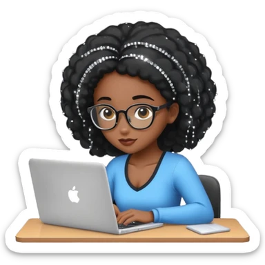 black pretty girl working hard with sparkles on laptop "Working hard ✨" spelled out in background sticker