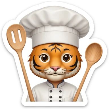 Tiger chef with chef hat and spatula sticker