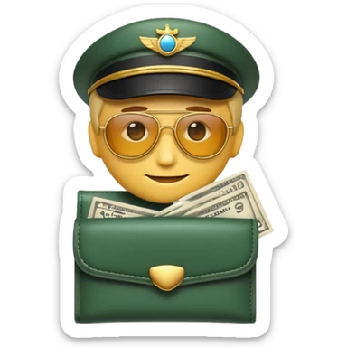 Aviator money emoji, wallet full of cash, casino vibe, premium 3D emoji style, clean, no background
 sticker