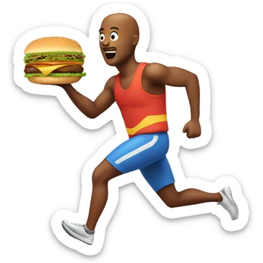Running man with a burger sticker