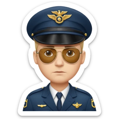 Officer with peaked cap + aviator sunglasses, half body sticker