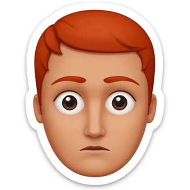 Una figura roja con cabeza cuadrada y cuerpo de rectángulos con cara con dos ojos negros como puntos y cejas preocupadas sin boca y que tenga como una especie de polvo café en la cabeza sticker