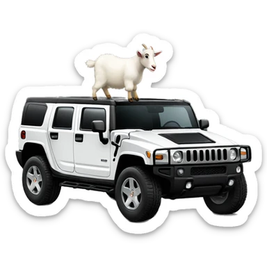 Goat in black puffy coat driving a black Hummer sticker