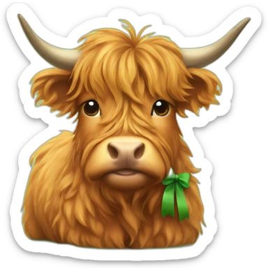 Maple the highland cow with a green bow on top of her head sticker