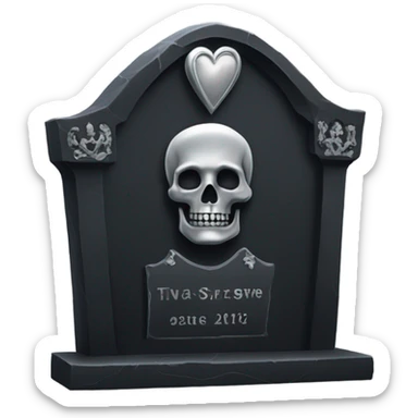 a black tombstone with the inscriptions in silver RIP and a silver heart sticker