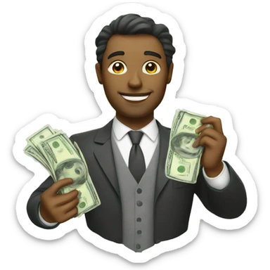 rich man holding cash sticker