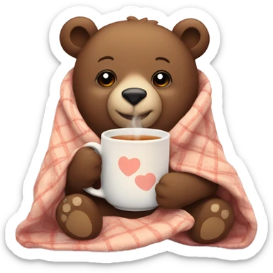 Cozy bear in a blanket drinking tea sticker