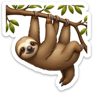 sloth hanging from a tree branch sticker