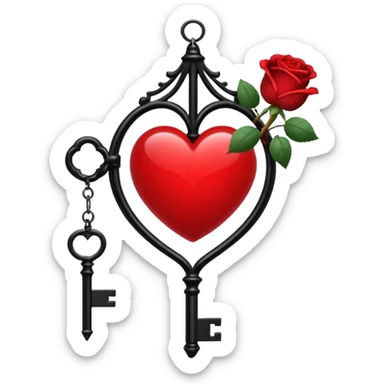 red heart with a gothic key, chandelier, and roses, dark romance sticker