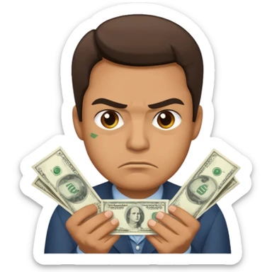 a guy who holds his money in his hands and looks angrily because he doesn't want to share it with anybody, he is a cheapskate  sticker