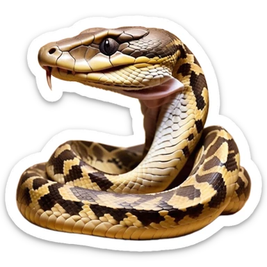 Cinematic Cute Yawning Python Portrait Emoji, Head tilted slightly with a dramatic, wide-open yawn, showcasing a sinuous, scaled form with drowsy, half-closed eyes and an open, relaxed mouth, Simplified yet irresistibly adorable features, highly detailed, glowing with a soft, cozy earthy glow, high shine, relaxed yet expressive, stylized with a dash of whimsical reptilian charm, soft glowing outline, capturing the essence of a drowsy yet affectionate python that appears ready to stretch out for a nap! sticker