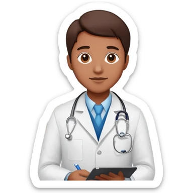 Pharmacist in white lab coat with medicine bottles and prescription pad sticker