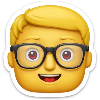 Créer un emoji nerd le perso doit être une tête basique d'emoji jaune avec une grosse paire de lunettes rectangulaires noires 3 boutons sur chaque joue et une dent qui dépasse  sticker
