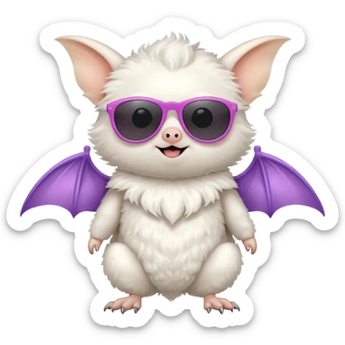 cute white bat with sunglasses, full body sticker