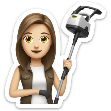  white girl with brown hair with a karcher vacuum cleaner in  hands sticker