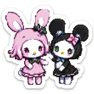 Kuromi and My Melody together, playful pose, simple background sticker