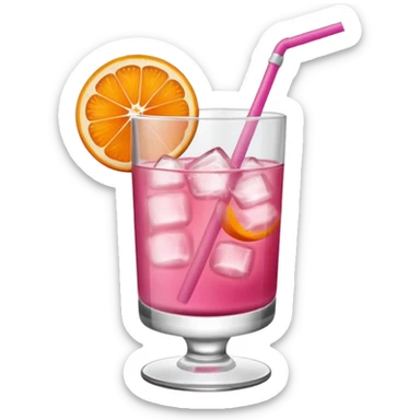 Pink drink in a short glass with one orange slice on the rim sticker