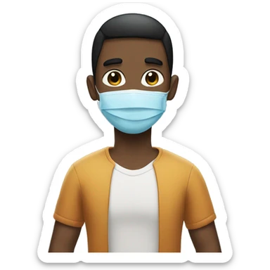 Cartoon boy black hair shaved with beard wearing a face mask  sticker