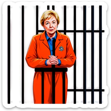 Gov Janet mills arrested in an orange jumpsuit behind bars make her more realistic and wrinkled  sticker