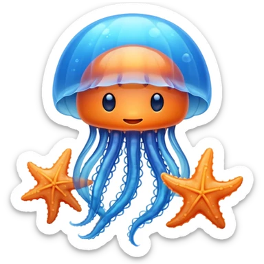 Jellyfish hugging a starfish sticker