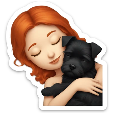 Red hair girl sleep with her maltese black dog sticker