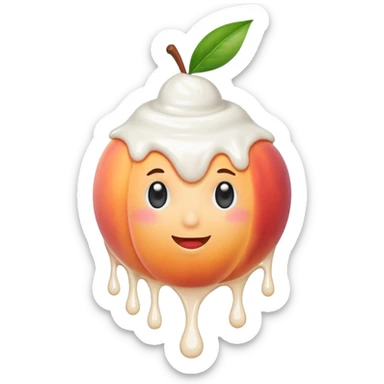 Peach dripping with liquid white yogurt in the interline  sticker