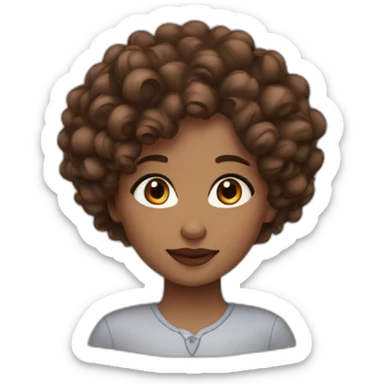 a curly women with brown hair, brown eyes with long lashes, brown skin and big lips sticker