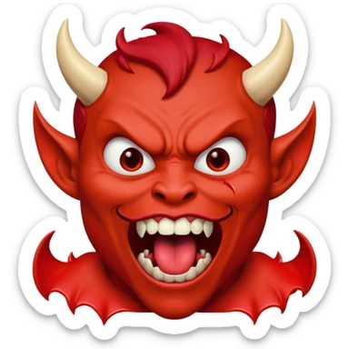 Make a red devil looking straight to with is mouth like it's going to eat something that's dropping from the shy  sticker