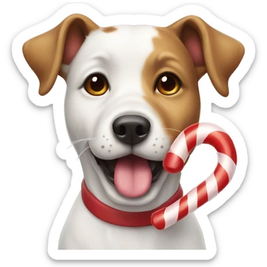 Dog with candy cane in its mouth sticker