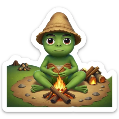 Sukurk pepe 3D vaizdu, prie laužo liudnas. sticker