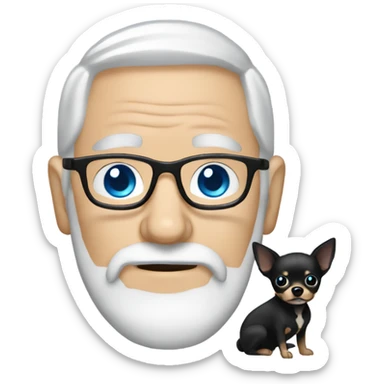 Old man with blue eyes goatee beard ball cap holding black Chihuahua long hair sticker