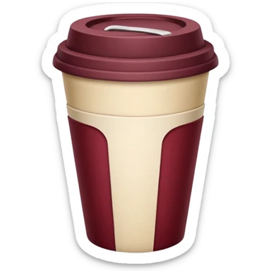 A takeaway coffee cup emoji with a burgundy and cream color theme sticker