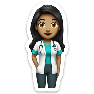 Tan nurse with scrubs long black hair sticker