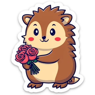hedgehog with a bouquet of roses sticker
