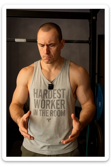 Uomo che si allena e sta cercando di capire quanta intensità mettere sticker