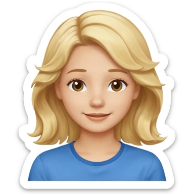 Happy blond girl with light weavy hair with a blue shirt but we can see only her face and neck and the top of the t shirt, no whole body sticker