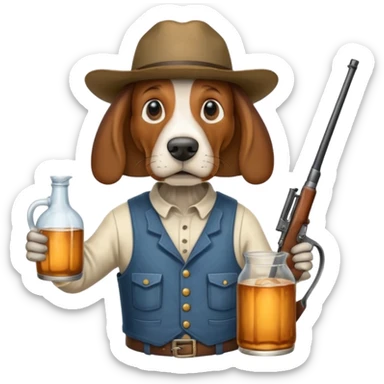 hillbilly basset hound head body of  man with moonshine and gun emoji sticker