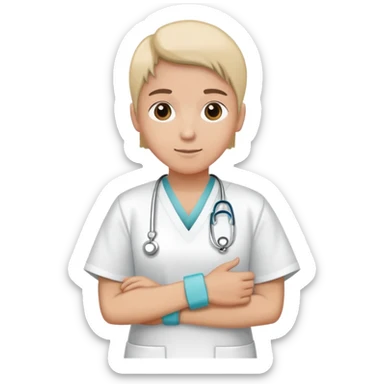 patient in a hospital gown with a medical wristband sticker