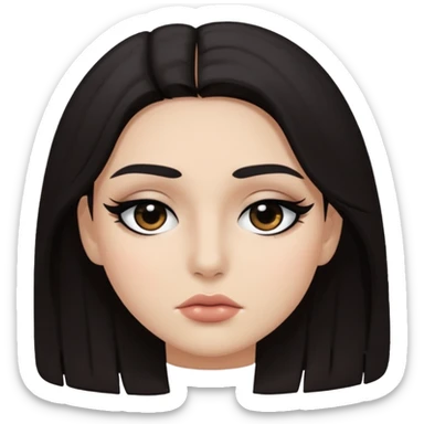 dark hair, sometimes covering part of the face, and dark makeup around the eyes.  sticker