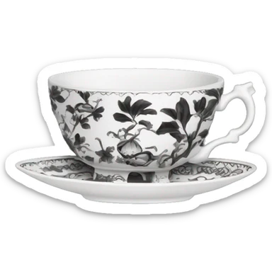 Black and white chinoiserie teacup  sticker