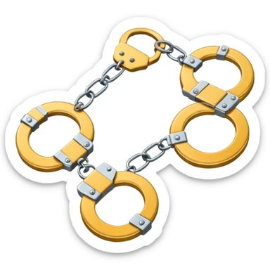 Handcuffs with one of the chain links connecting the cuffs broken sticker