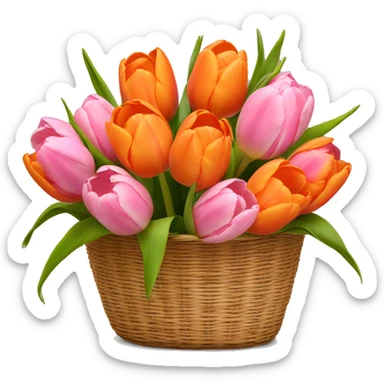 Basket of orange and pink tulips sticker