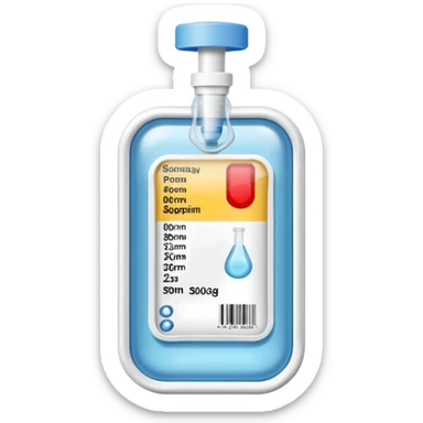 Hospital Intravenous fluid bag, 2 ports on the bottom side of bag, and is filled with 500ml, pharmacy label sticker