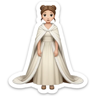 Cuerpo entero, chica blanca, pelo castaño, pelo recogido con mondongos, vestido novia largo hasta suelo con chal invierno cuerpo entero zapatos sticker