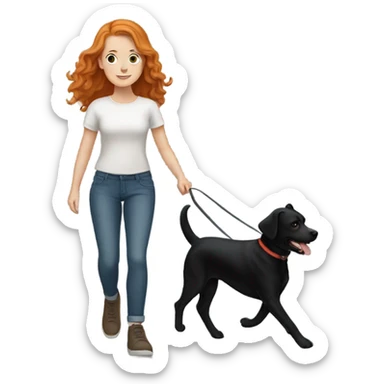 White girl with ginger hair walking black dog  sticker