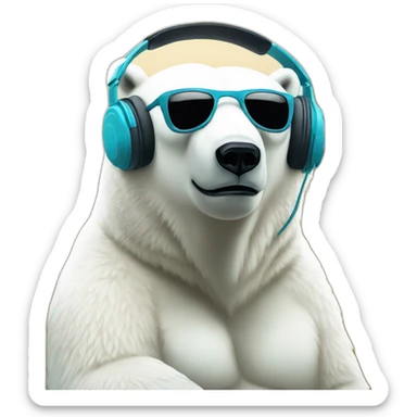 Polar bear in a park listening to music with headphones sticker
