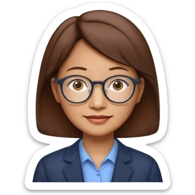 asian female accountant with eyeglasses, round face, brown hair, no tie, 63 years old sticker