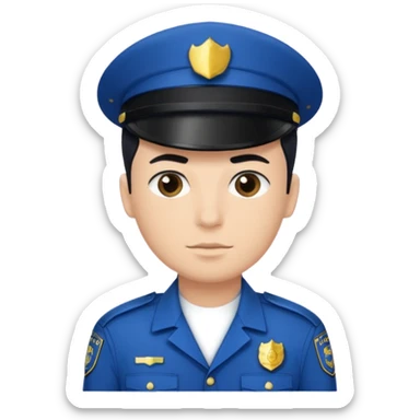 Police man wearing Blue uniform with hair sticker