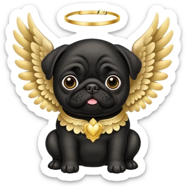 Black pug with beautiful ornate cream and gold angel wings sticker